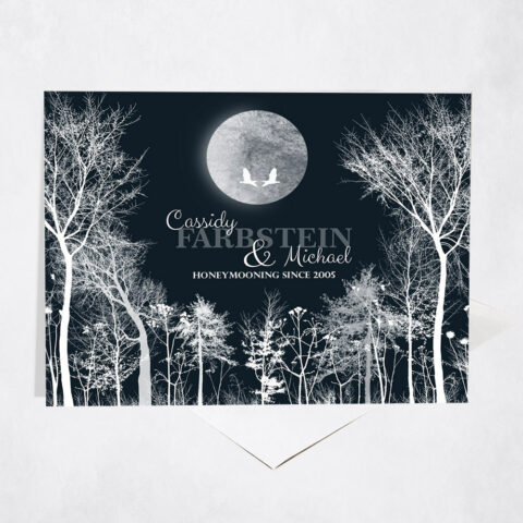 Full Moon and White Bare Trees Honeymooning anniversary Stationery Card-1148