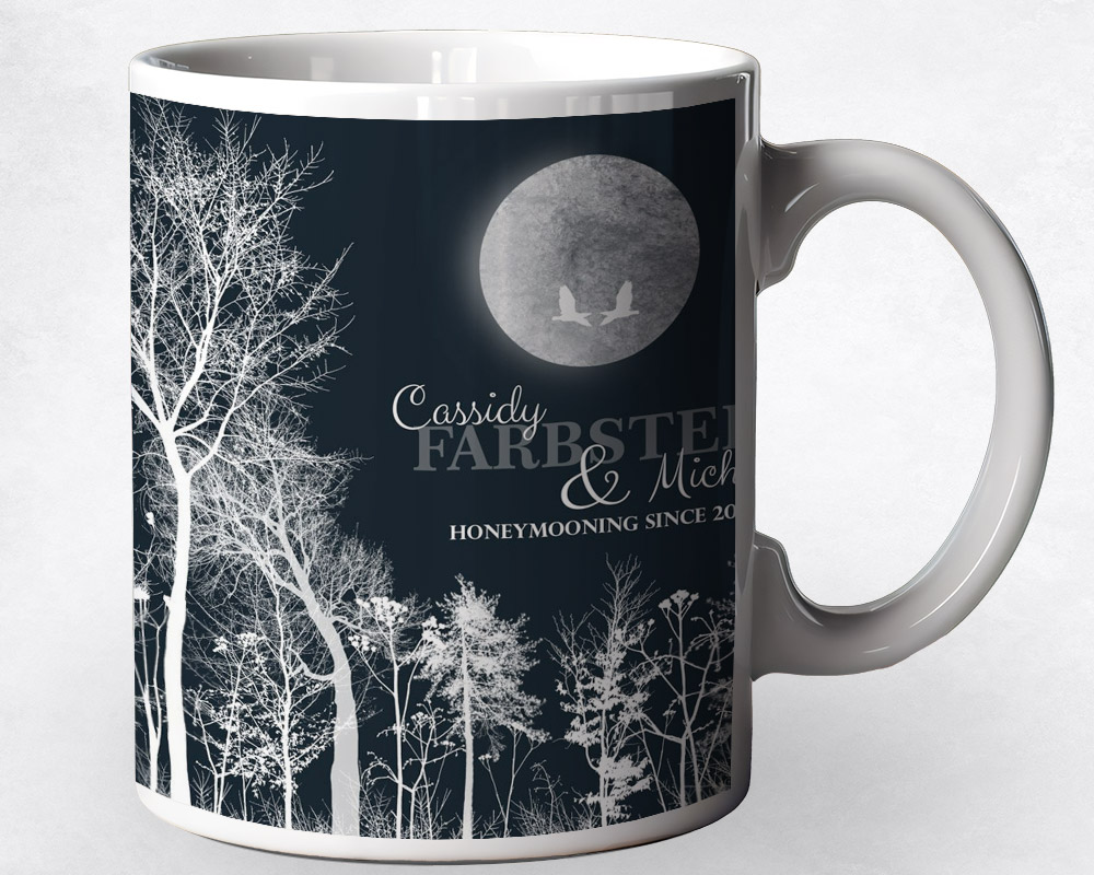 Closeup image of Full Moon and White Bare Trees  anniversary Coffee Mug M-1148