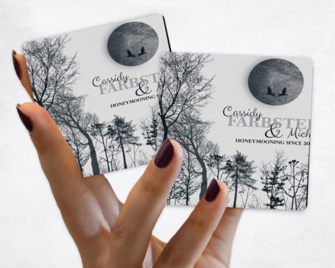 anniversary Full Moon and Blue Bare Trees on Cotton Magnet Set MAG-1149