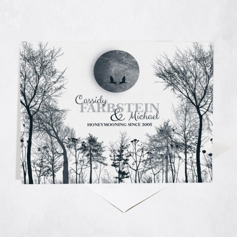 Full Moon and Blue Bare Trees Honeymooning anniversary Stationery Card-1149