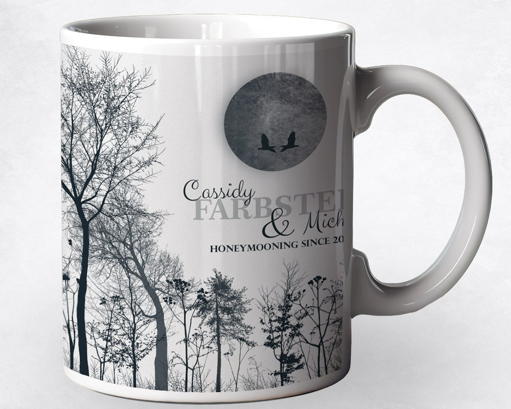 Closeup image of Full Moon and Blue Bare Trees  anniversary Coffee Mug M-1149