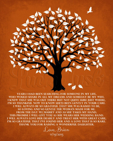 White Magnolia Gratitude Tree Poem Orange Distressed Linen wedding Wall Plaque 1151