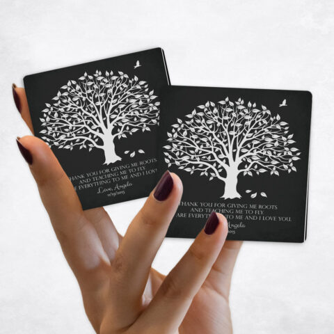 wedding White Magnolia Tree on Black Distressed Linen Magnet Set MAG-1152