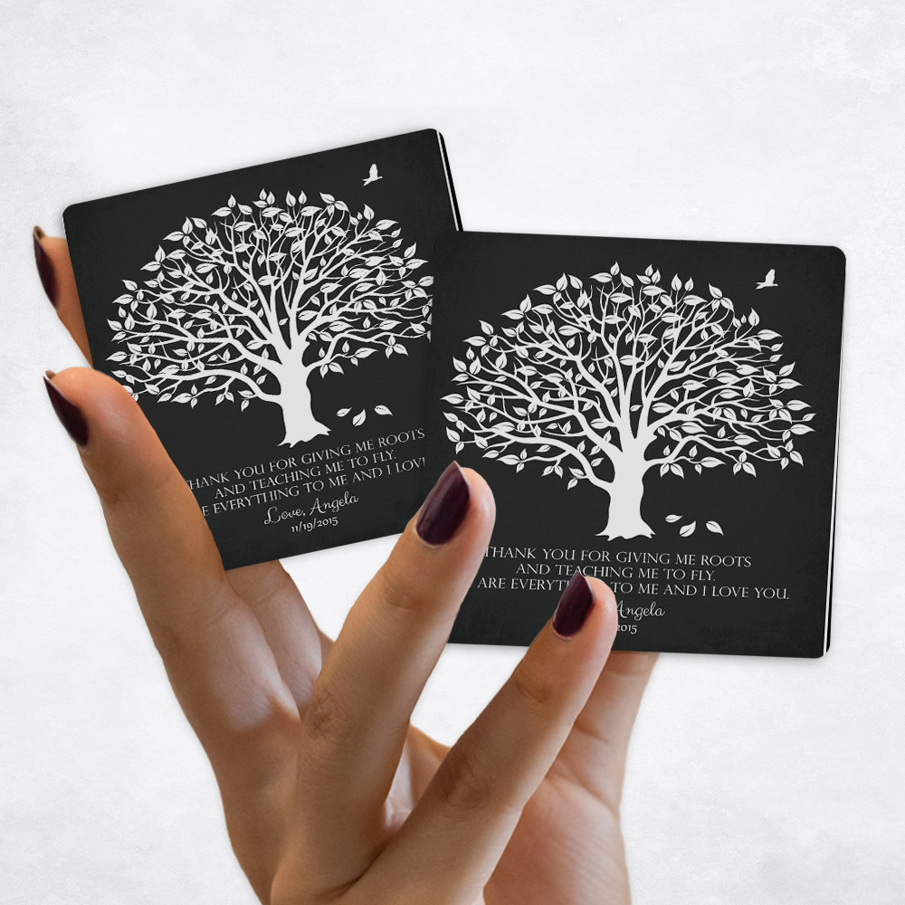 Close up picture of wedding White Magnolia Tree on Black Distressed Linen Magnet Set MAG-1152