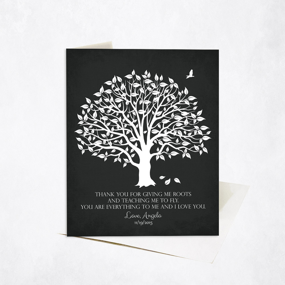 Picture of White Magnolia Gratitude Tree Quote on Black wedding Stationery Card C-1152