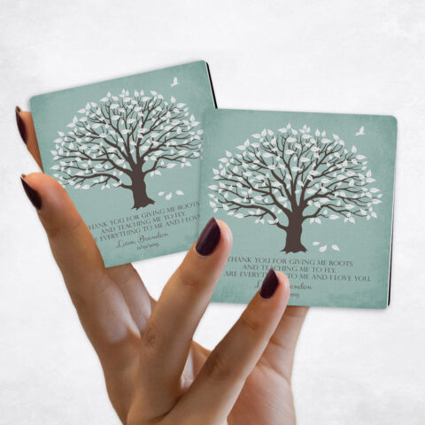 wedding White Magnolia Tree on Turquoise Distressed Linen Magnet Set MAG-1155