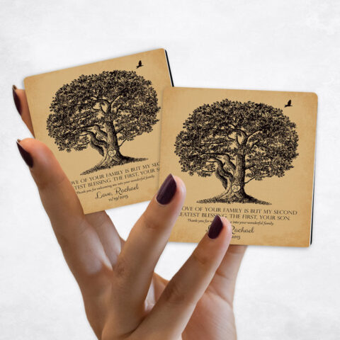 wedding Large Oak Tree on Gold Distressed Linen Magnet Set MAG-1157