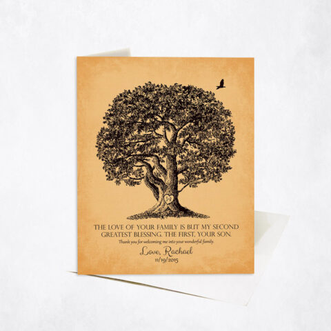 Large Oak Family Tree Quote on Gold wedding Stationery Card-1157