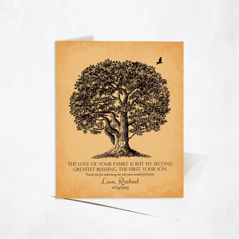 Picture of Large Oak Family Tree Quote on Gold wedding Stationery Card C-1157