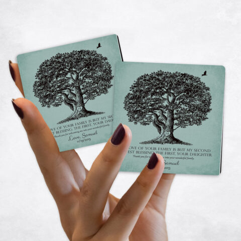 wedding Large Oak Tree on Turquoise Distressed Linen Magnet Set MAG-1158