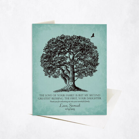 Large Oak Family Tree Quote on Turquoise wedding Stationery Card-1158