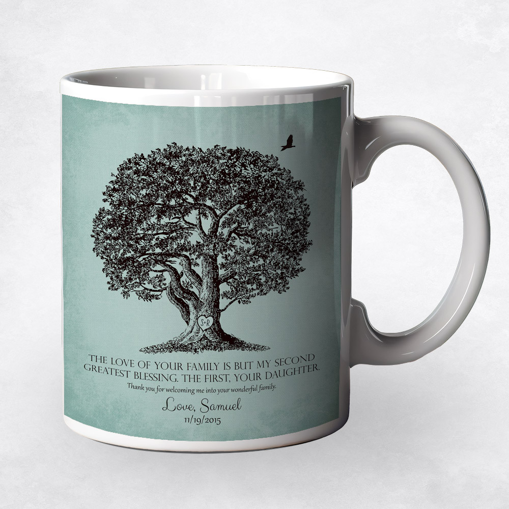 Closeup image of Large Oak Tree on Turquoise  wedding Coffee Mug M-1158