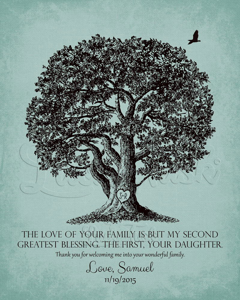 Large Oak Family Tree Quote on Turquoise Distressed Linen wedding Wall Plaque LTC-1158