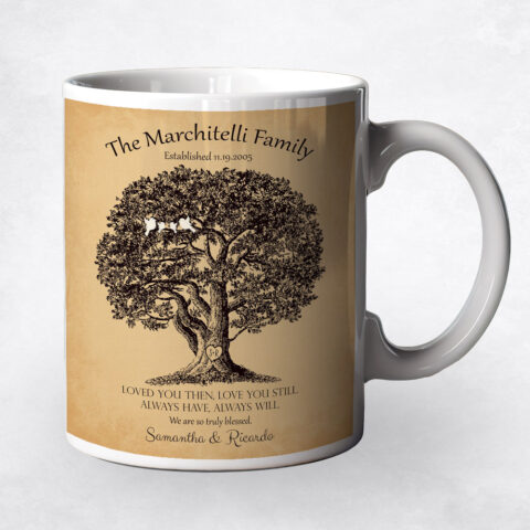 Large Oak Tree with Birds on Gold 10th anniversary Coffee Mug M-1159