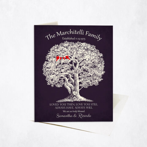 Large Oak Family Tree Poem with Birds on Purple 10th anniversary Stationery Card-1160