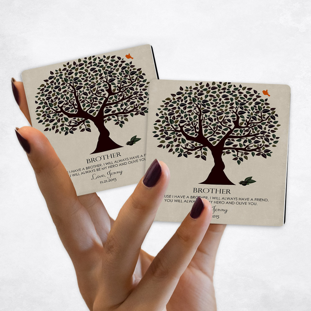 Close up picture of wedding Dark Olive Tree on Stone Magnet Set MAG-1162