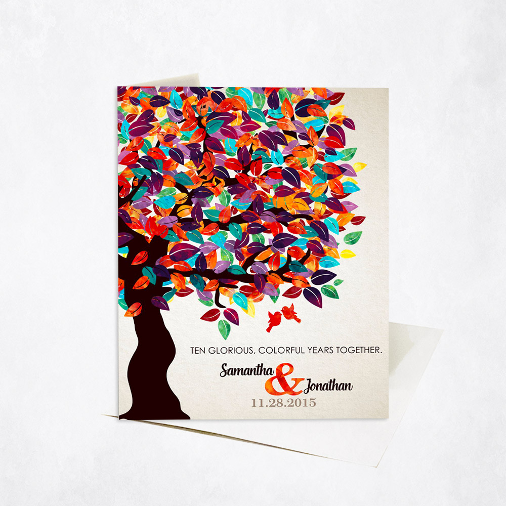 Picture of Colorful Anniversary Ampersand Spring Tree 10th anniversary Stationery Card C-1163