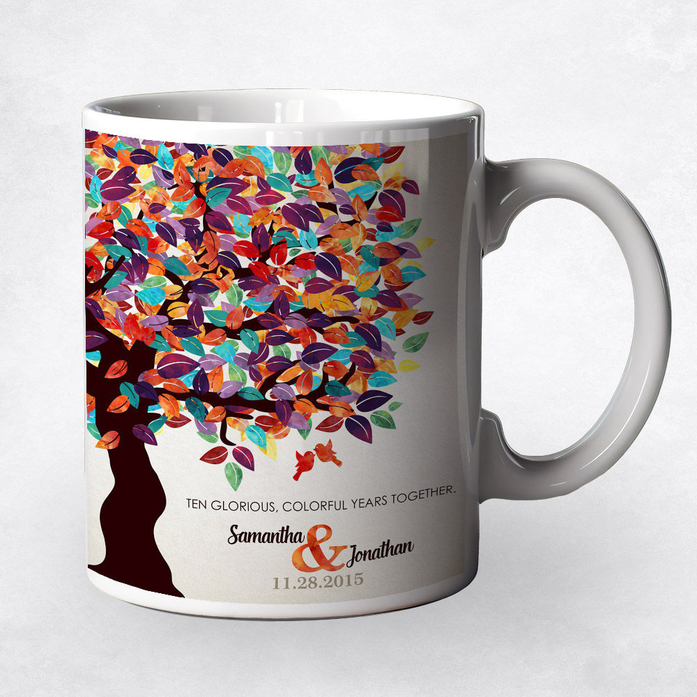 Closeup image of Colorful Anniversary Ampersand Tree  10th anniversary Coffee Mug M-1163