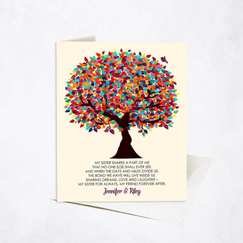 Colorful Tree Poem My Sister Shares a Part of Me wedding Stationery Card-1166