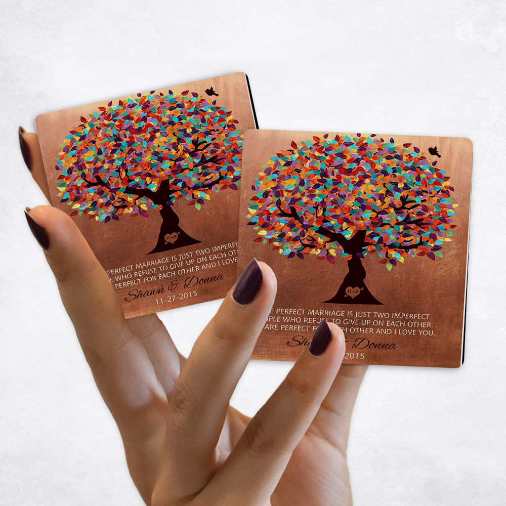 Close up picture of 7th anniversary Colorful Spring Tree on Copper Magnet Set MAG-1171