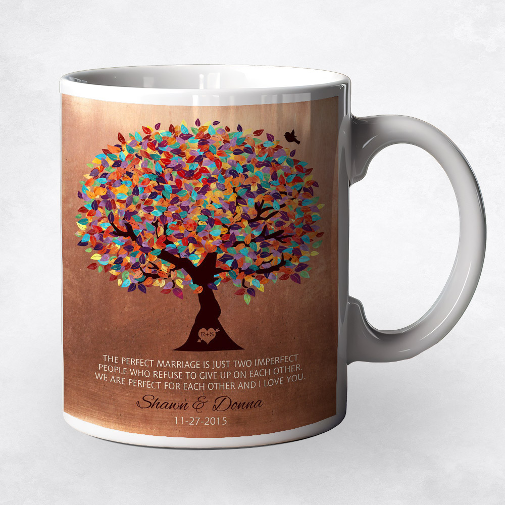 Closeup image of Colorful Spring Tree Copper 7th anniversary Coffee Mug M-1171