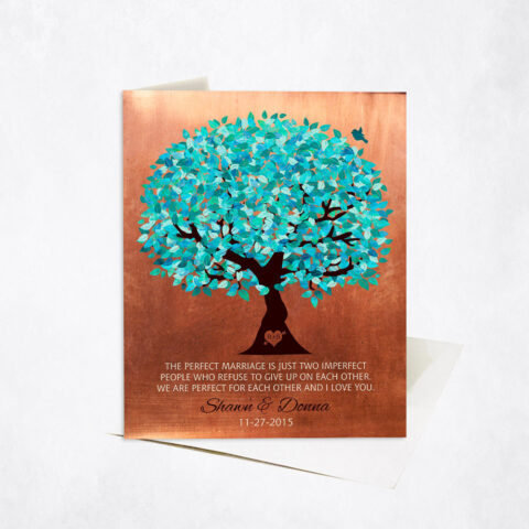 Turquoise Appreciation Tree Perfect Marriage Quote 7th anniversary Stationery Card-1172