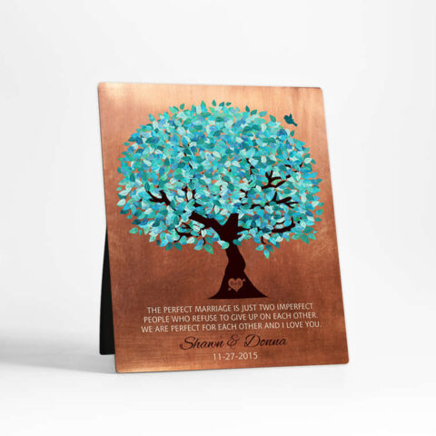 Turquoise Tree 7th anniversary Copper Desktop Plaque Gift for couple D-1172