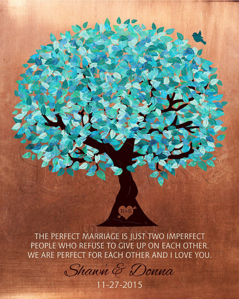 Turquoise Appreciation Tree Perfect Marriage Quote on Copper 7th anniversary Wall Plaque LTC-1172