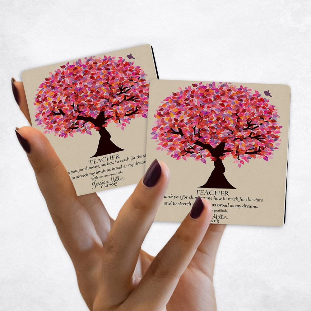 Close up picture of teacher appreciation Pink Tree on Stone Magnet Set MAG-1173