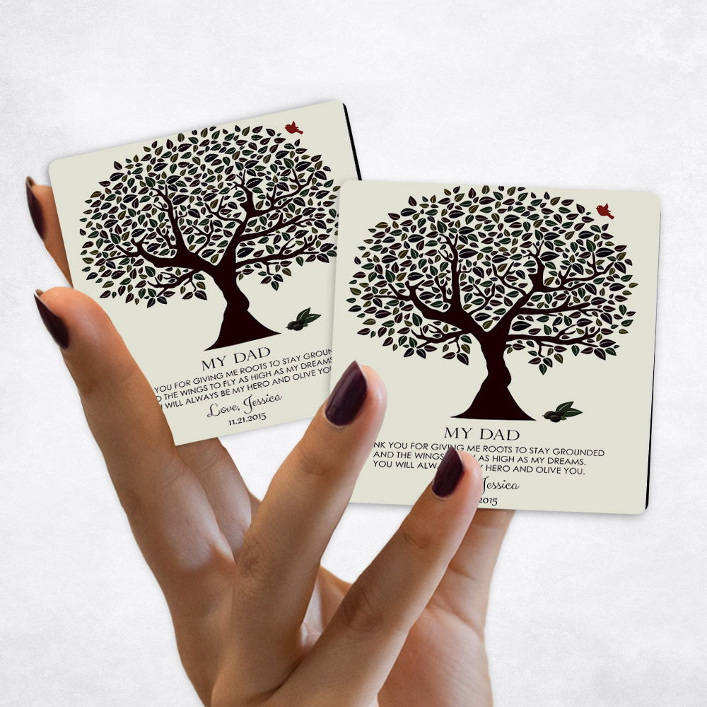 Close up picture of wedding Dark Olive Silhouette Tree on Yellow Magnet Set MAG-1175