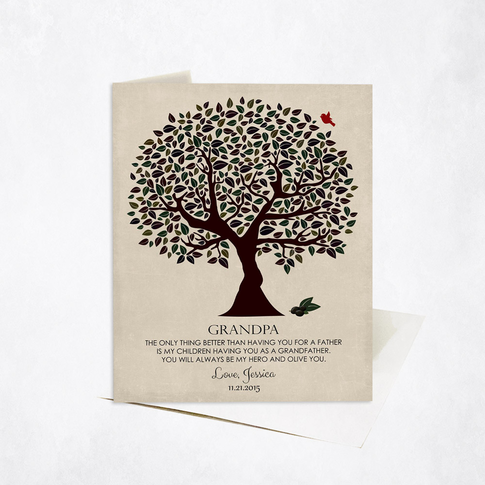 Picture of Dark Olive Grandpa Appreciation Tree Quote family appreciation Stationery Card C-1176