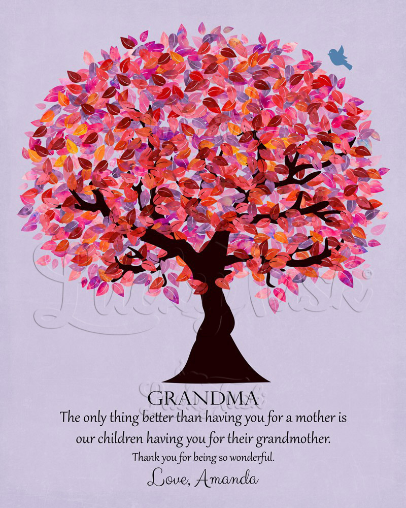 Pink Grandmother Appreciation Tree Quote on Purple Grandparent's Day Wall Plaque LTC-1177