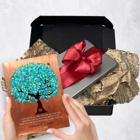 7th anniversary Gift Delivery for couple, husband or wife Turquoise Tree Copper  Plaque TOY-1179