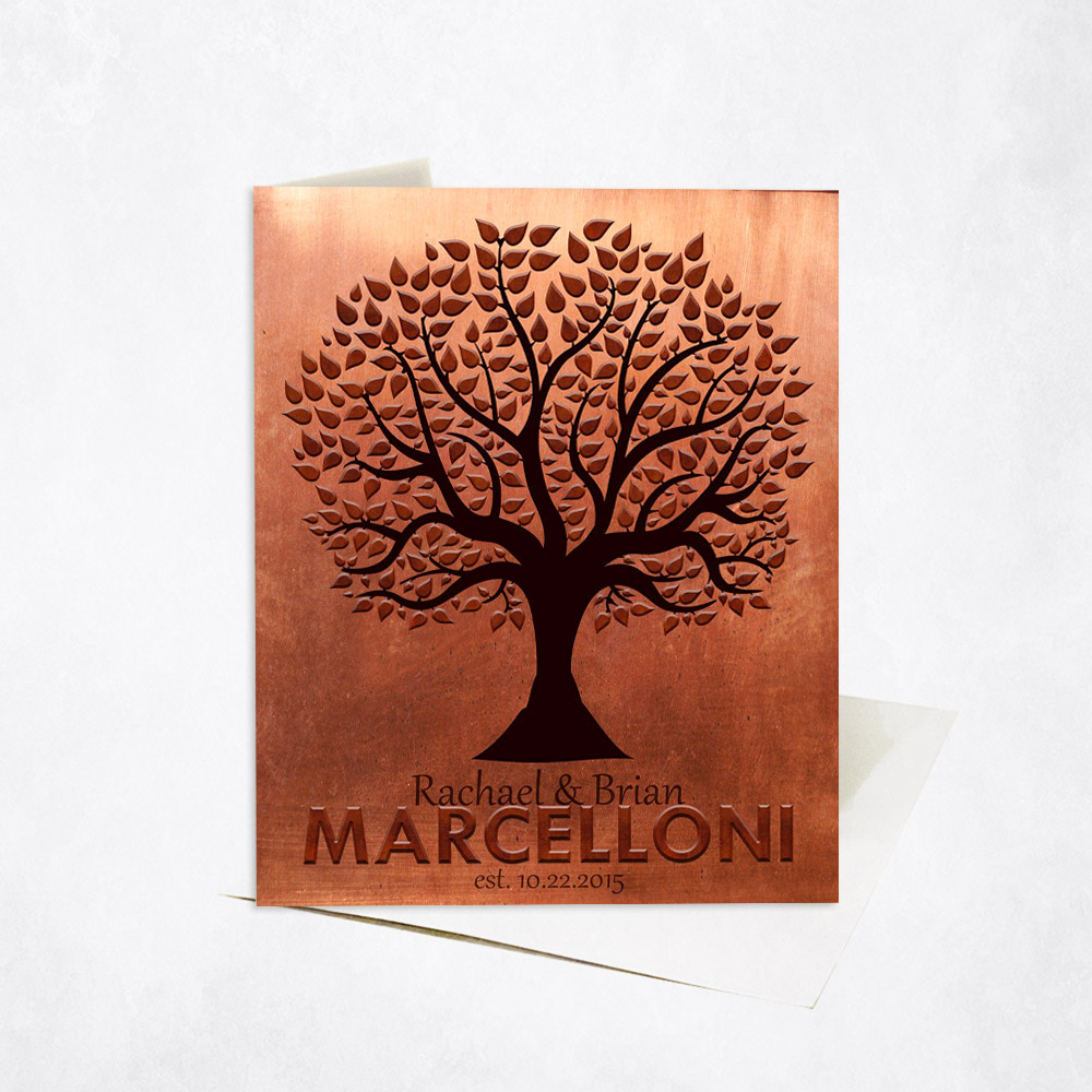 Picture of Family Name Silhouette Tree 7th anniversary Stationery Card C-1181