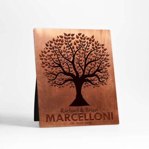 Silhouette Tree 7th anniversary Copper Desktop Plaque Gift for couple D-1181