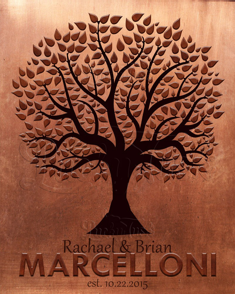 Family Name Silhouette Tree on Copper 7th anniversary Wall Plaque LTC-1181