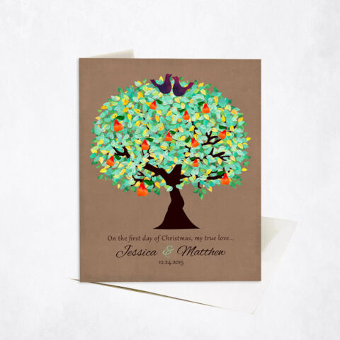 First Day of Christmas Green Pear Tree Christmas Stationery Card-1183