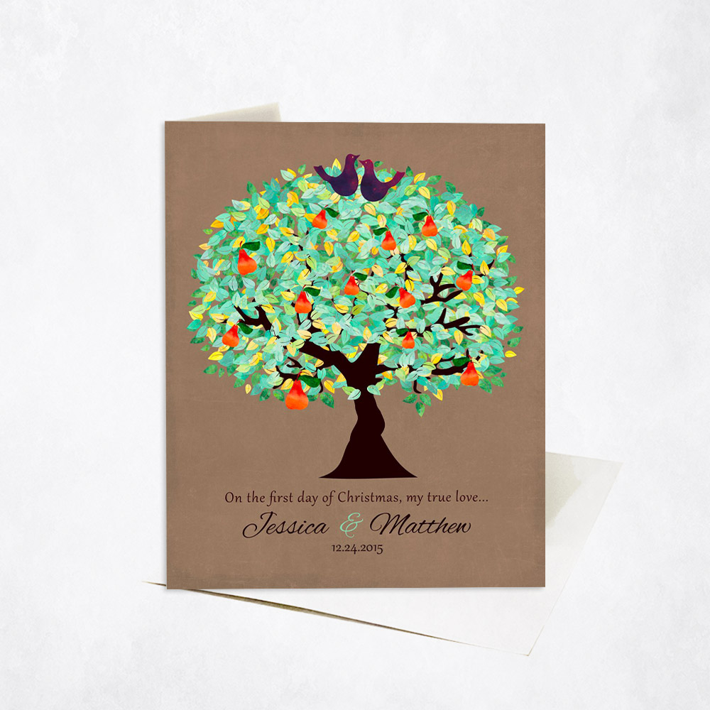 Picture of First Day of Christmas Green Pear Tree Christmas Stationery Card C-1183