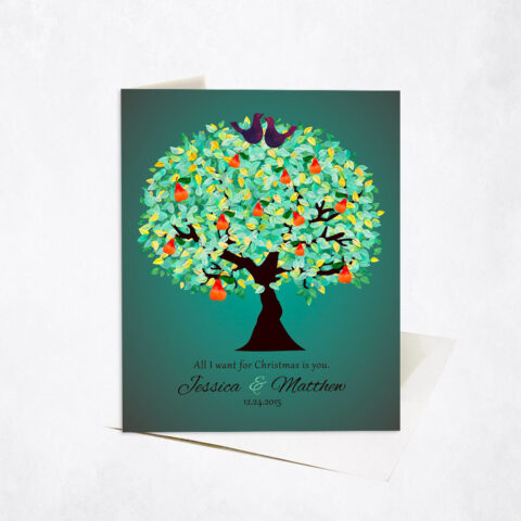 All I Want for Christmas Pear Tree Purple Doves Christmas Stationery Card-1184