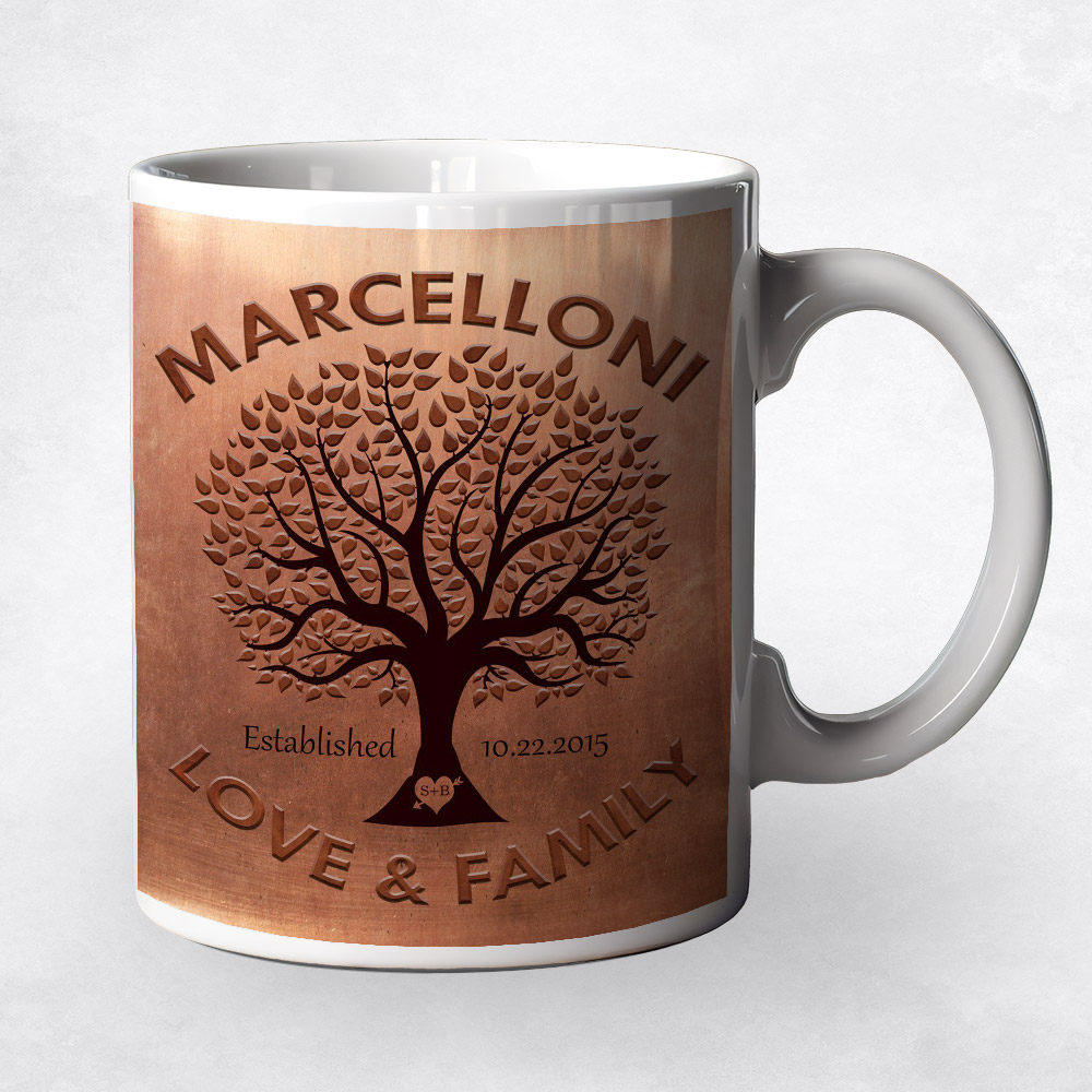 Closeup image of Family Tree Established Date Copper 7th wedding Coffee Mug M-1187