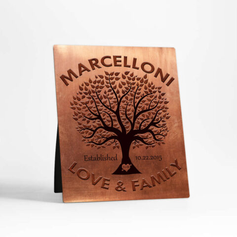 Silhouette Tree 7th wedding Copper Desktop Plaque Gift for couple D-1187