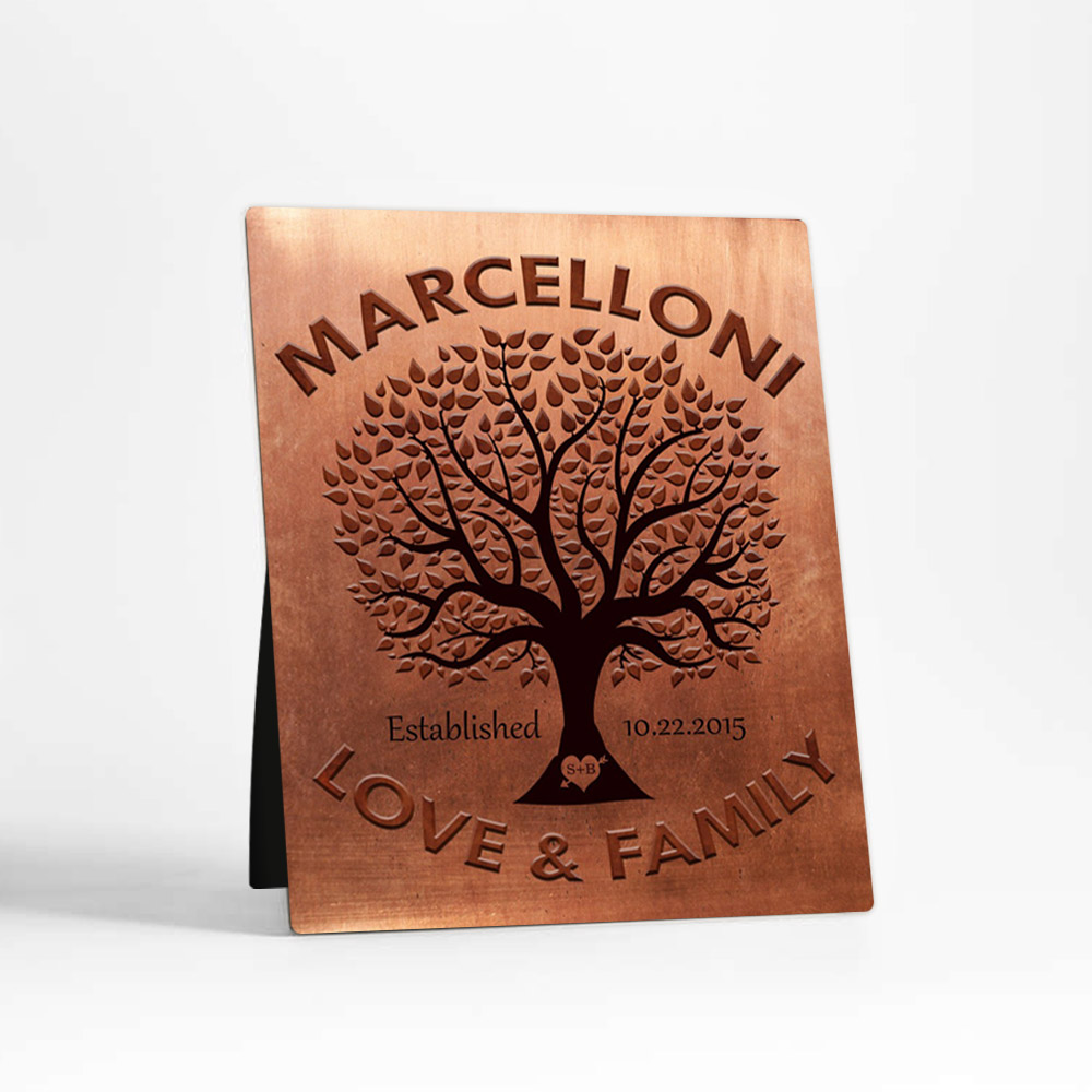 Single image of Silhouette Tree 7th wedding Copper Desktop Plaque