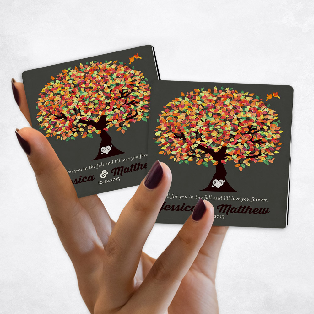 Close up picture of anniversary Orange Autumn Tree Distressed Magnet Set MAG-1190