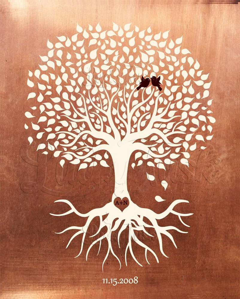 Minimalist Commemoration Tree with Roots Copper 7th anniversary Wall Plaque LTC-1196