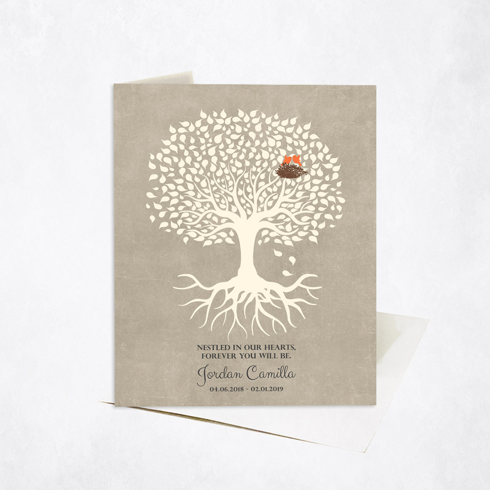 Picture of Birds Nest Memorial Tree with Roots Loss of Baby Stationery Card C-1197