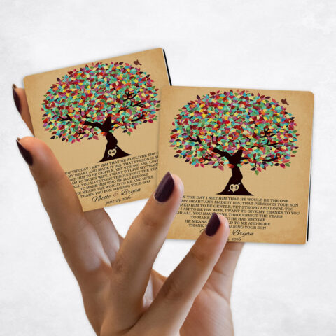 wedding Colorful Tree on Gold Distressed Linen Magnet Set MAG-1203