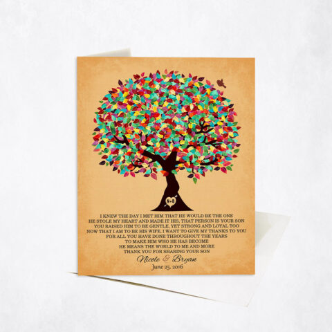 Colorful Mother in Law Appreciation Tree Poem on Gold wedding Stationery Card-1203