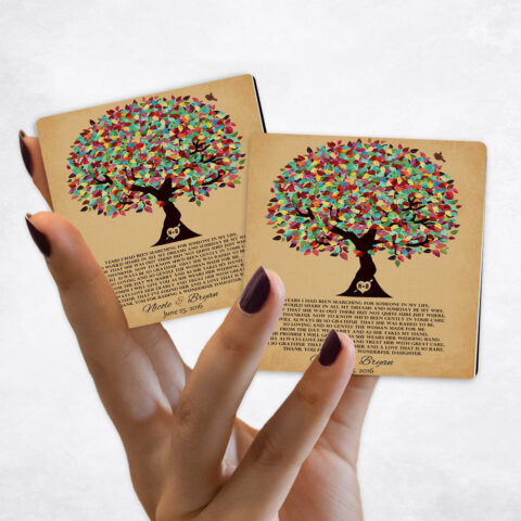 wedding Colorful Tree on Gold Distressed Linen Magnet Set MAG-1204