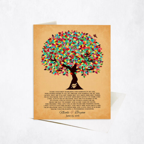 Colorful Mother in Law Gratitude Tree Poem on Gold wedding Stationery Card-1204