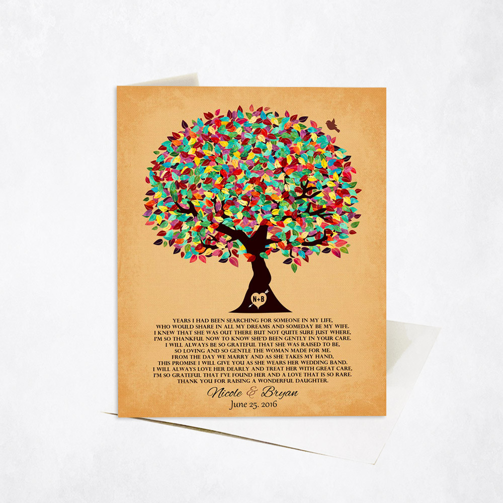 Picture of Colorful Mother in Law Gratitude Tree Poem on Gold wedding Stationery Card C-1204